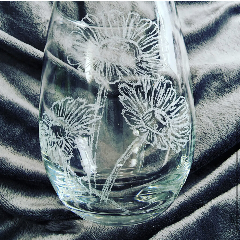 Etched Daisy Glass Set Of