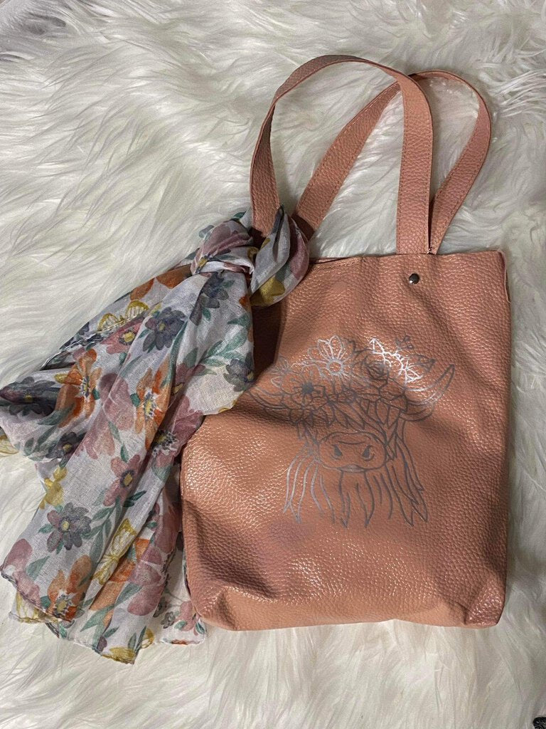 Pink Highland Cow Handbag