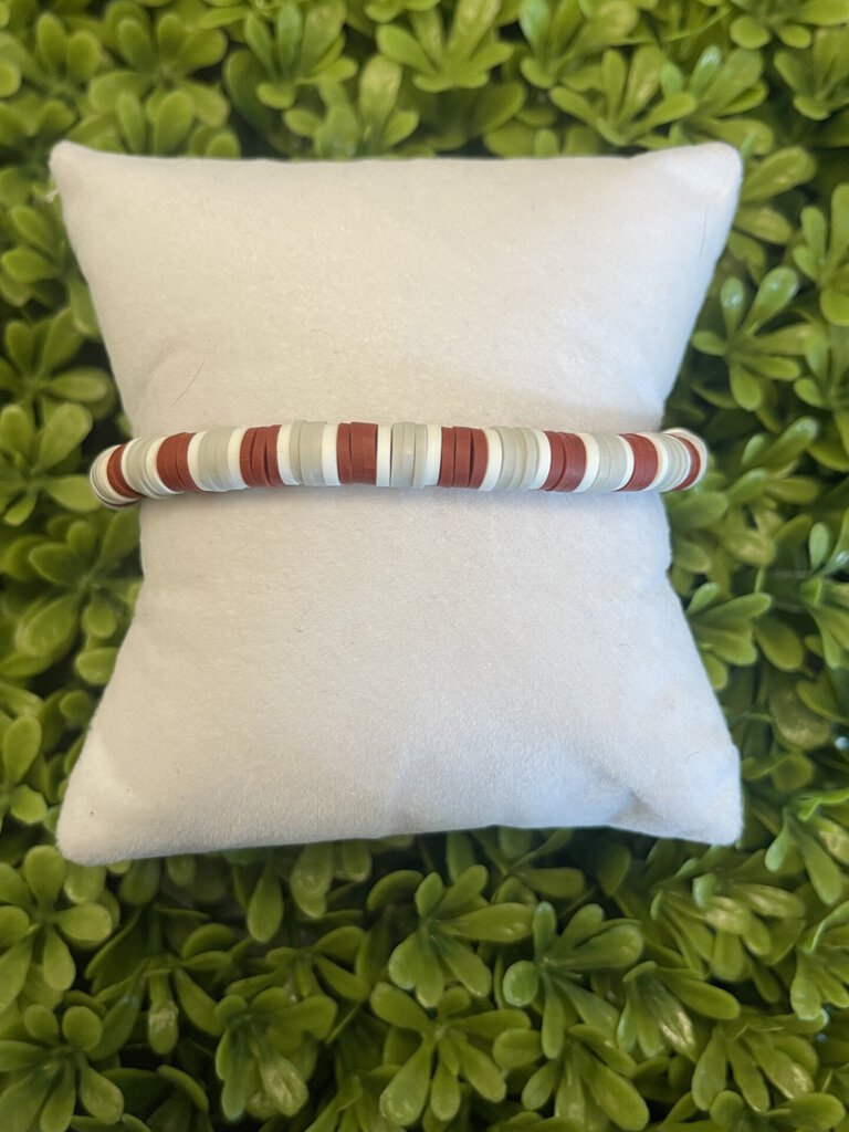 Maroon/Lt Gray/White Single Strand Bracelet