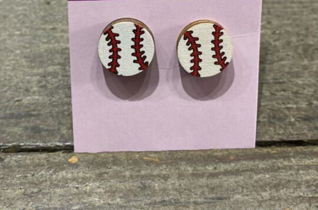 Wood Baseball Earring