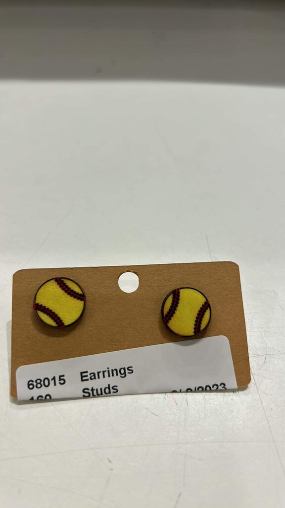 Wood Softball Stud Earring