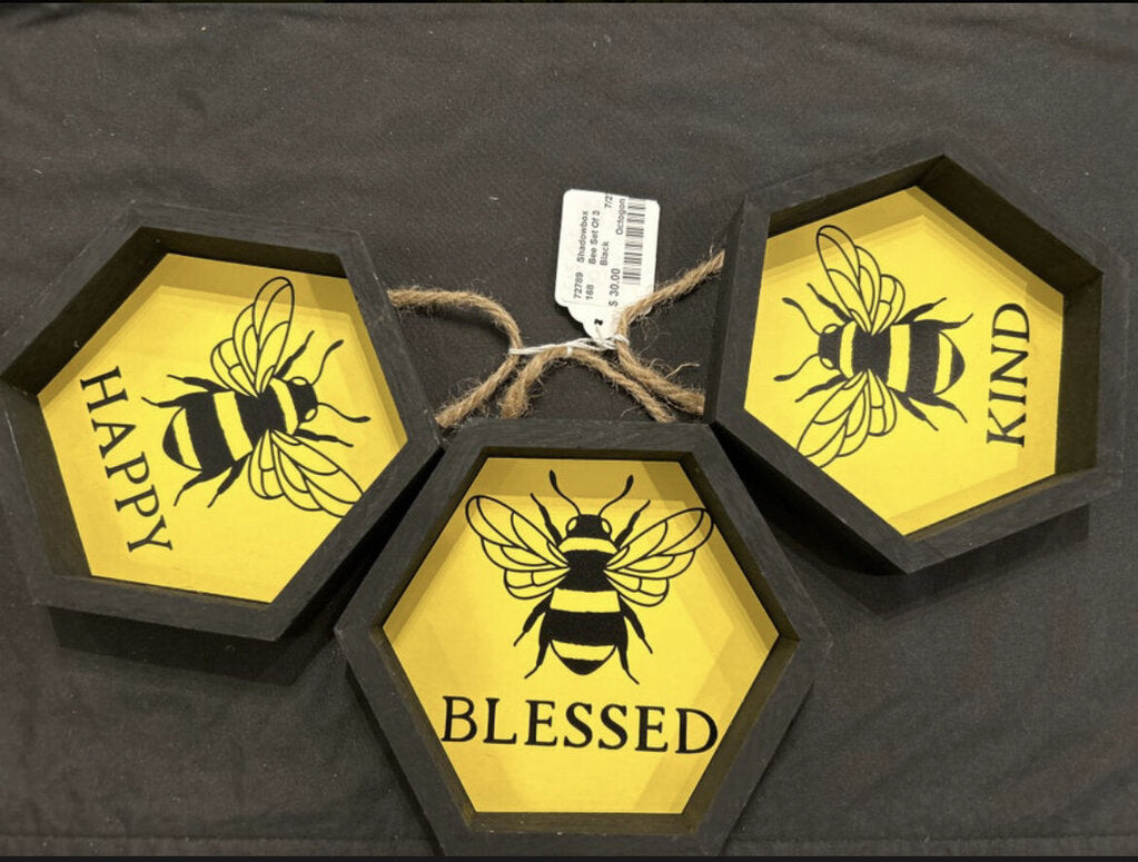 Bee Set Of 3, Black shadowbox , Size: Octogon