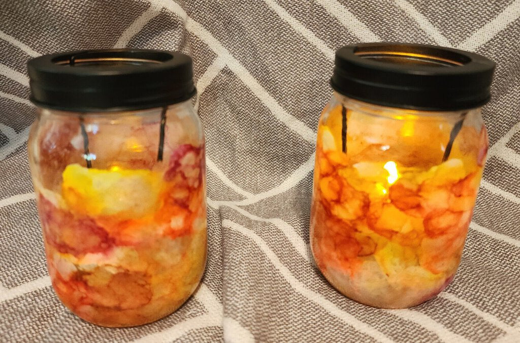 Painted Votive Jar Candle Holder with LED tea light