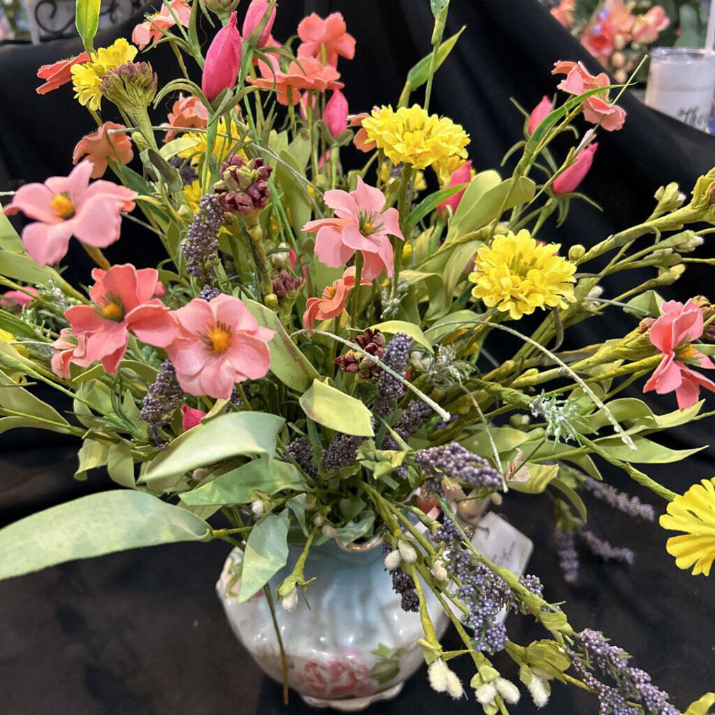Silk Floral arrangement in an Antique vase silk flower