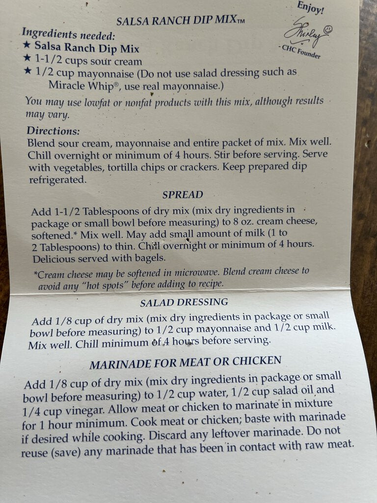 Salsa Ranch Dip Mix