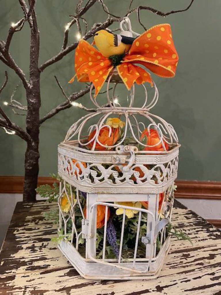 White bird cage planter