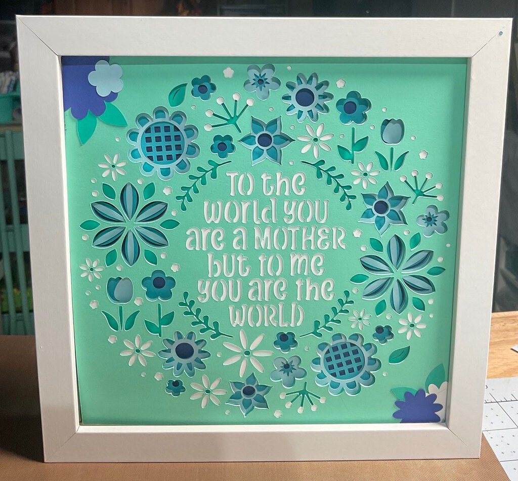 To the World Shadowbox (Mom) Teal, white frame (8x8)