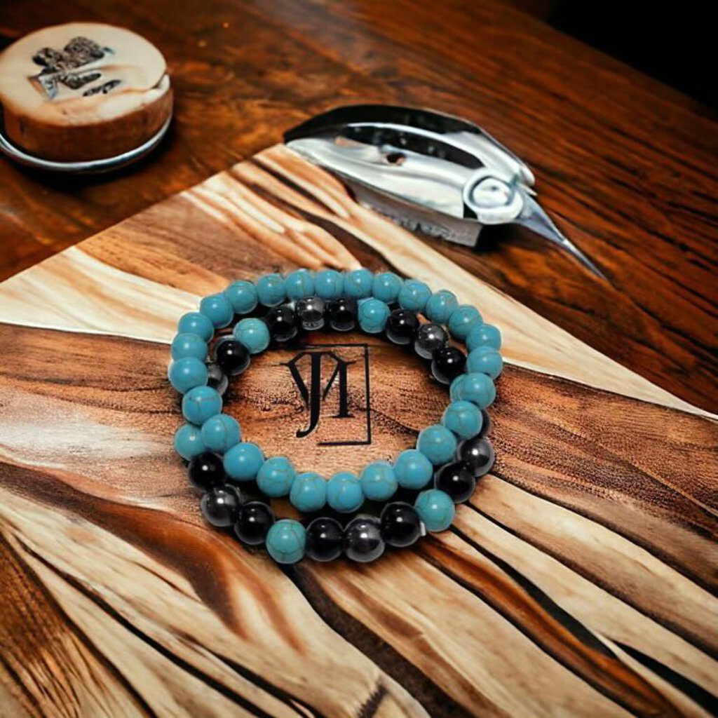 MJ Midnight Azure Duo: Blu Topaz Onyx Bracelet Set
