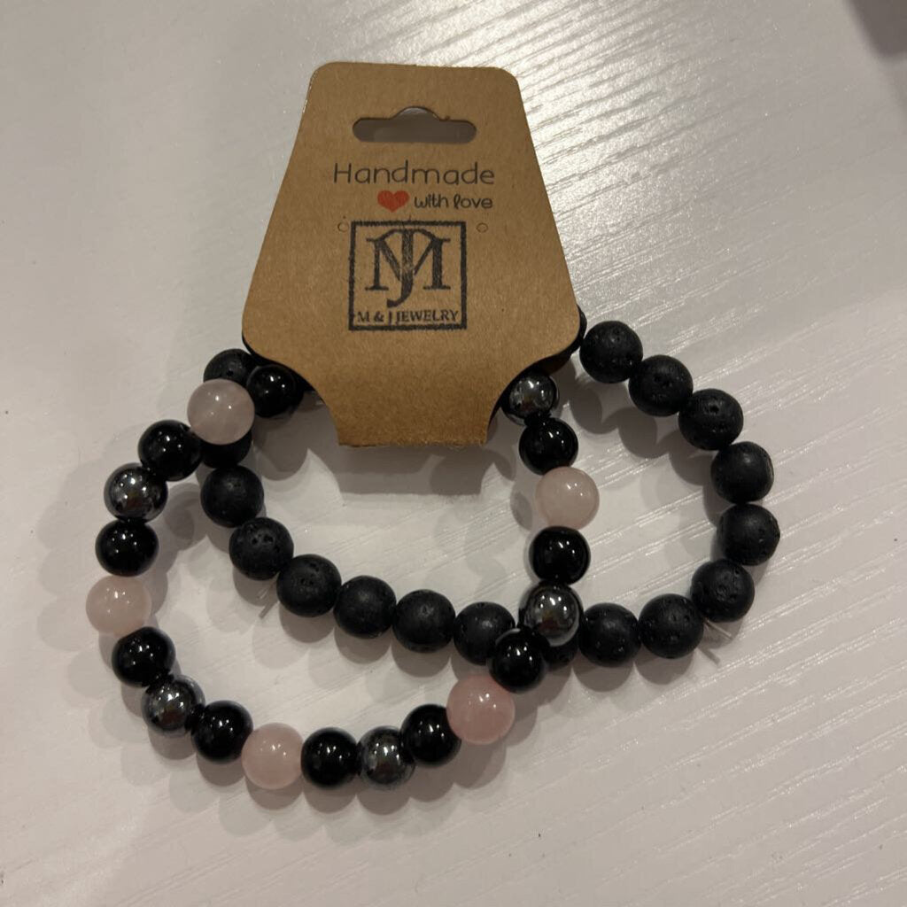 MJ Rose Quartz Lava Rock Bracelet