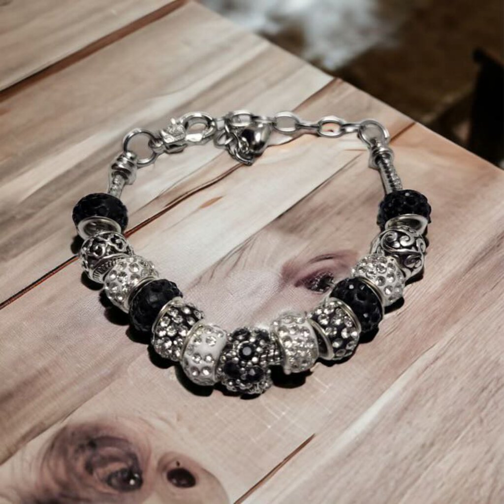 MJ Black White Gray Rhinestone Bracelet