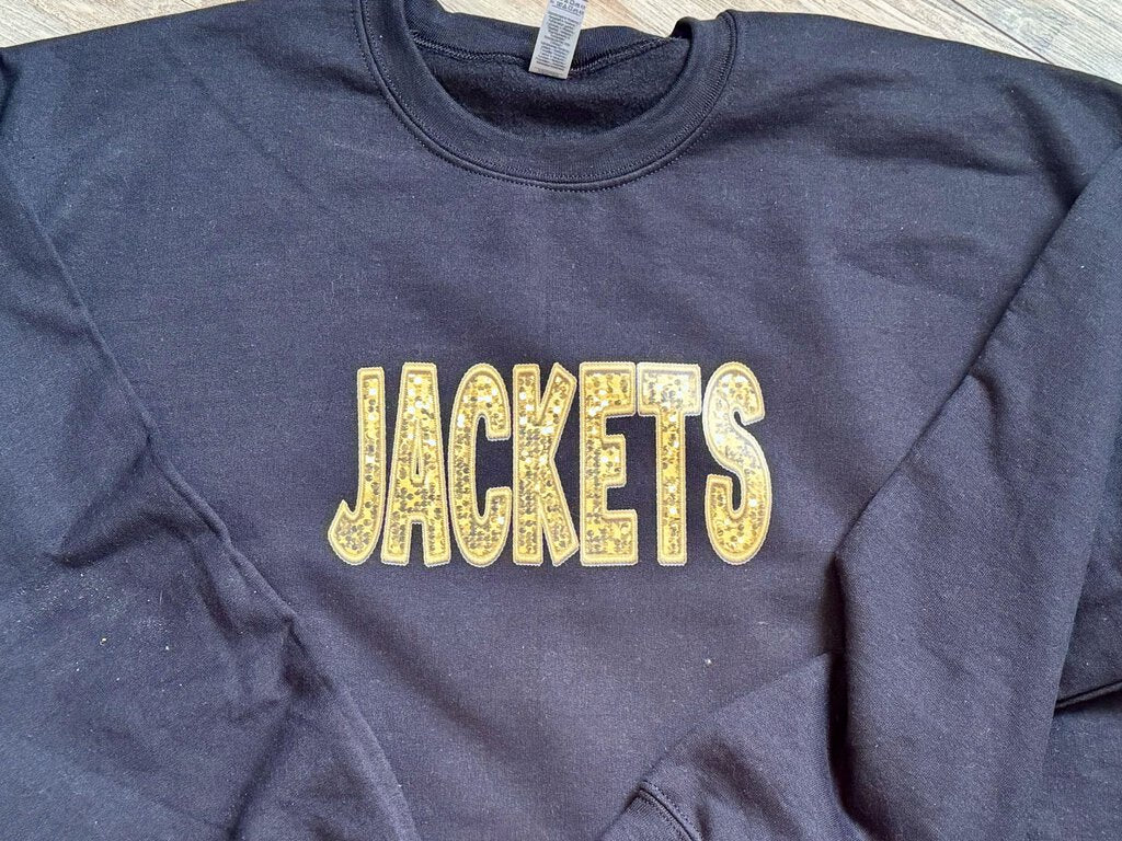 Faux Sequins Jackets Adult, Crewneck Blck L