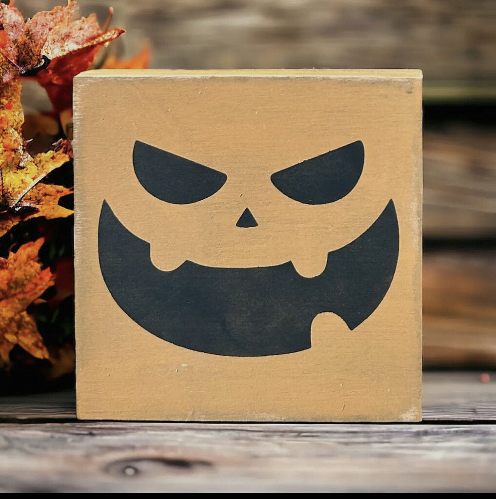 Pump Faces Halloween Block 4"x4" Mean Face