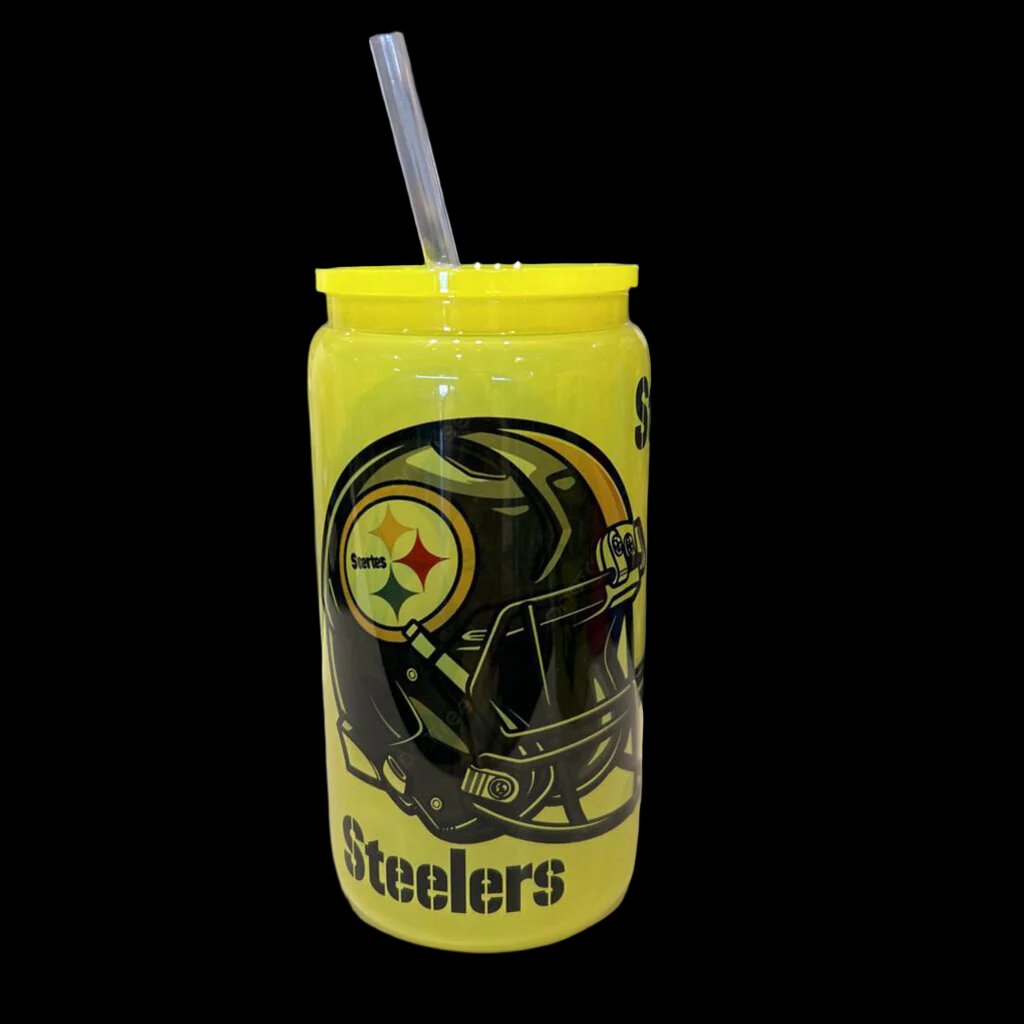 Steelers Helmet Ylw 16oz Beer Can Glass