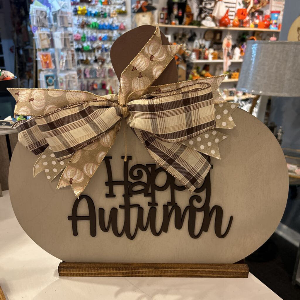 Happy Autumn Gray Standing Pumpkin