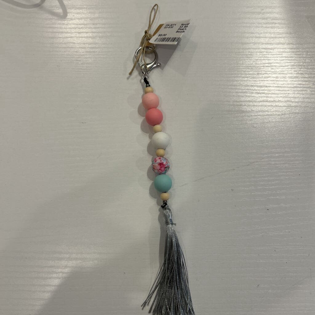 Silcone Flamingo Pink Beaded Keychain