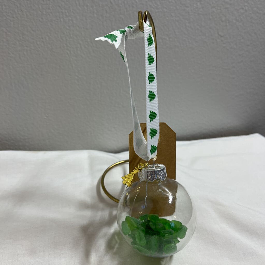 Ornament-Xmas Tree Ribbon, Green Glass