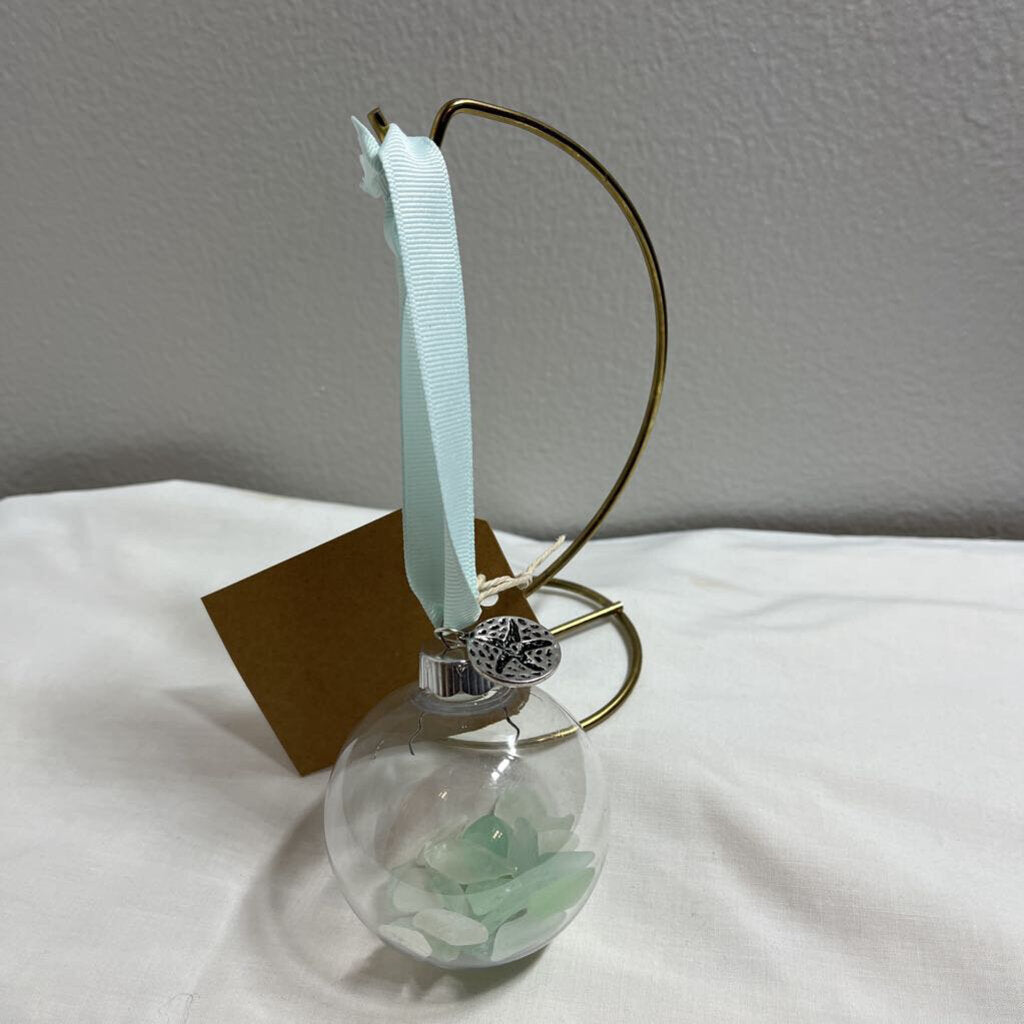 Ornament-Teal Ribbon, Teal Glass, Black Starfish Charm