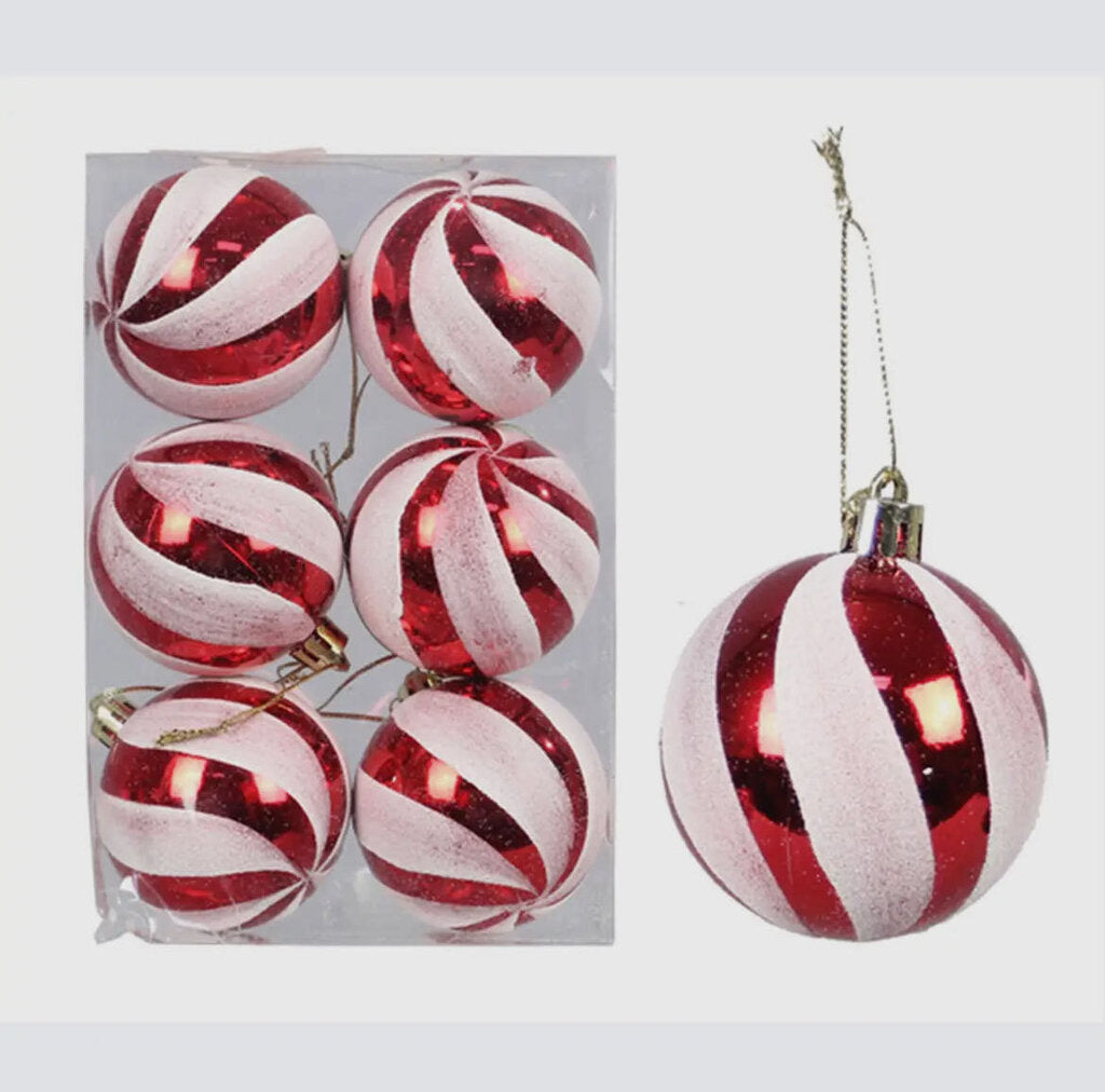 Red and White Striped Christmas Ornaments Set