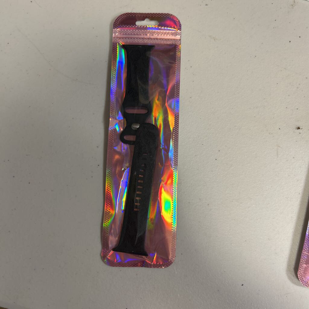 Floral Engraved Apple Watch Band Black