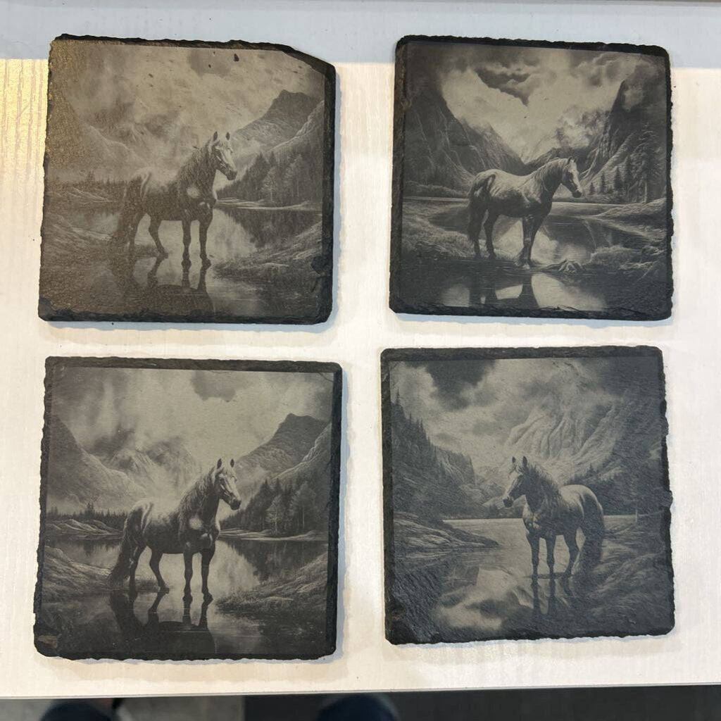 Engraved Slate Coasters Horses Set 4