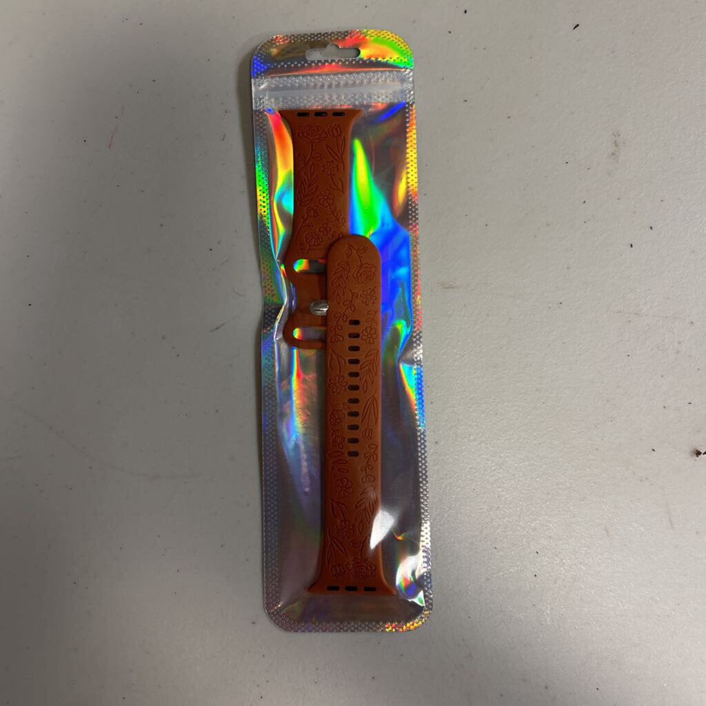 Floral Engraved Apple Watch Band Rust M/L