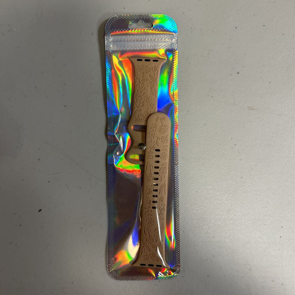 Floral Engraved Apple Watch Band Tan M/L