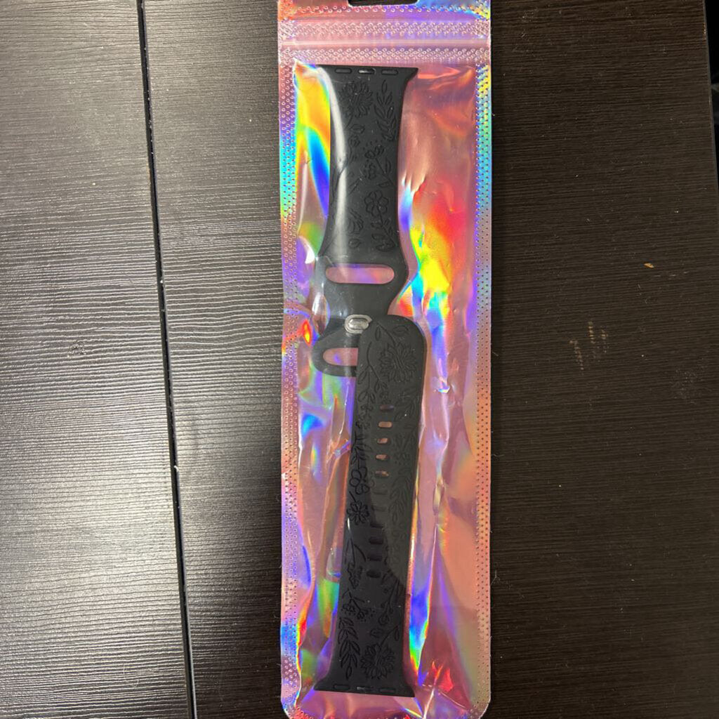 Floral Engraved Apple Watch Band Black M/L