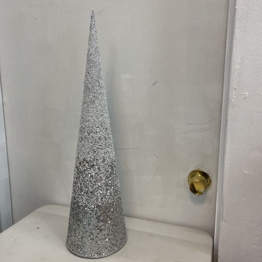Large Cone Tree w/White & Silver Glass Beads