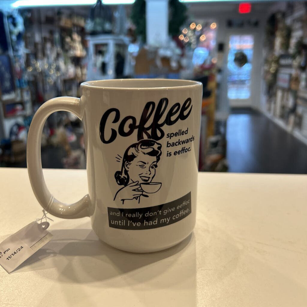 Coffee spelled backwards w/ Pin Up Girl