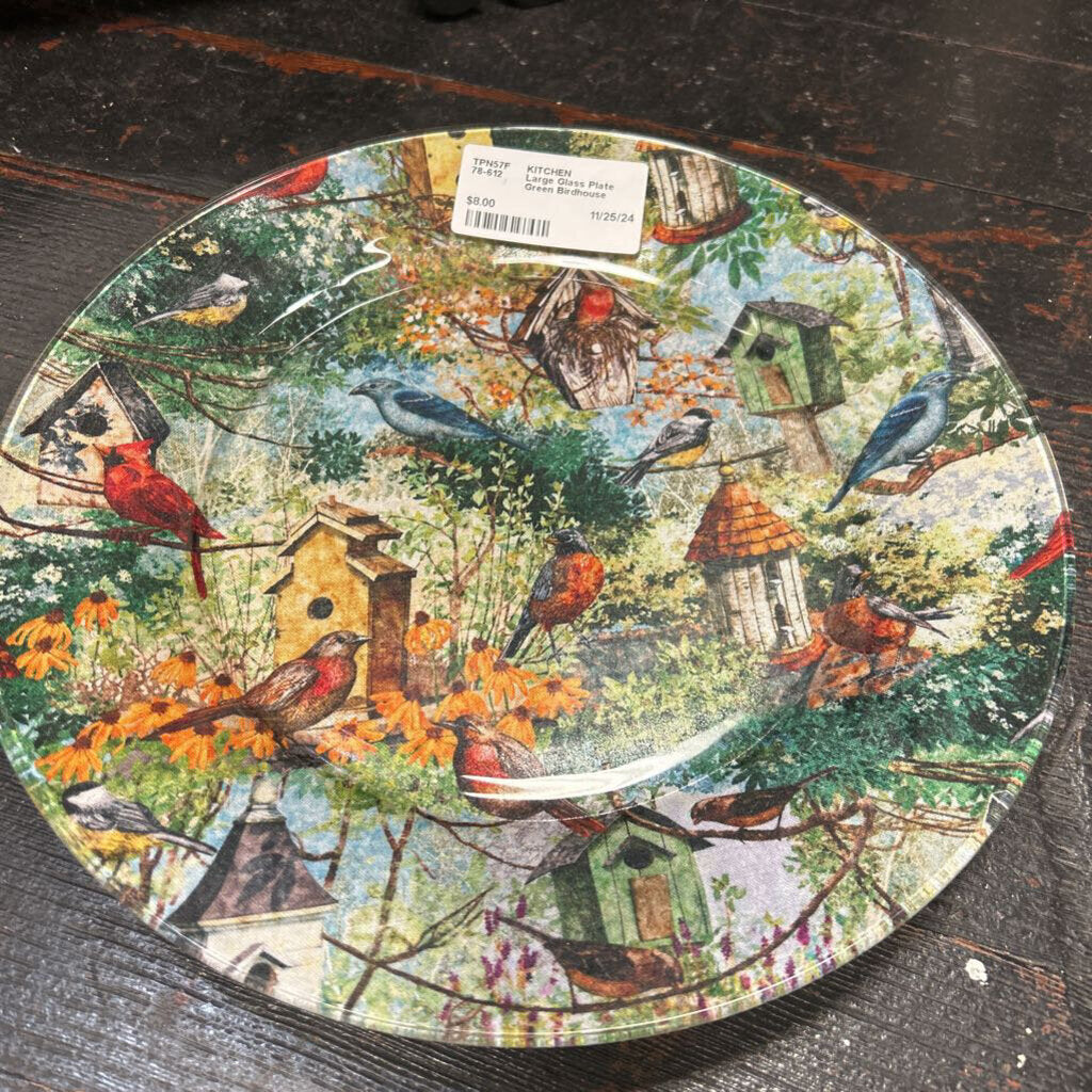 Large Glass Plate Green Birdhouse