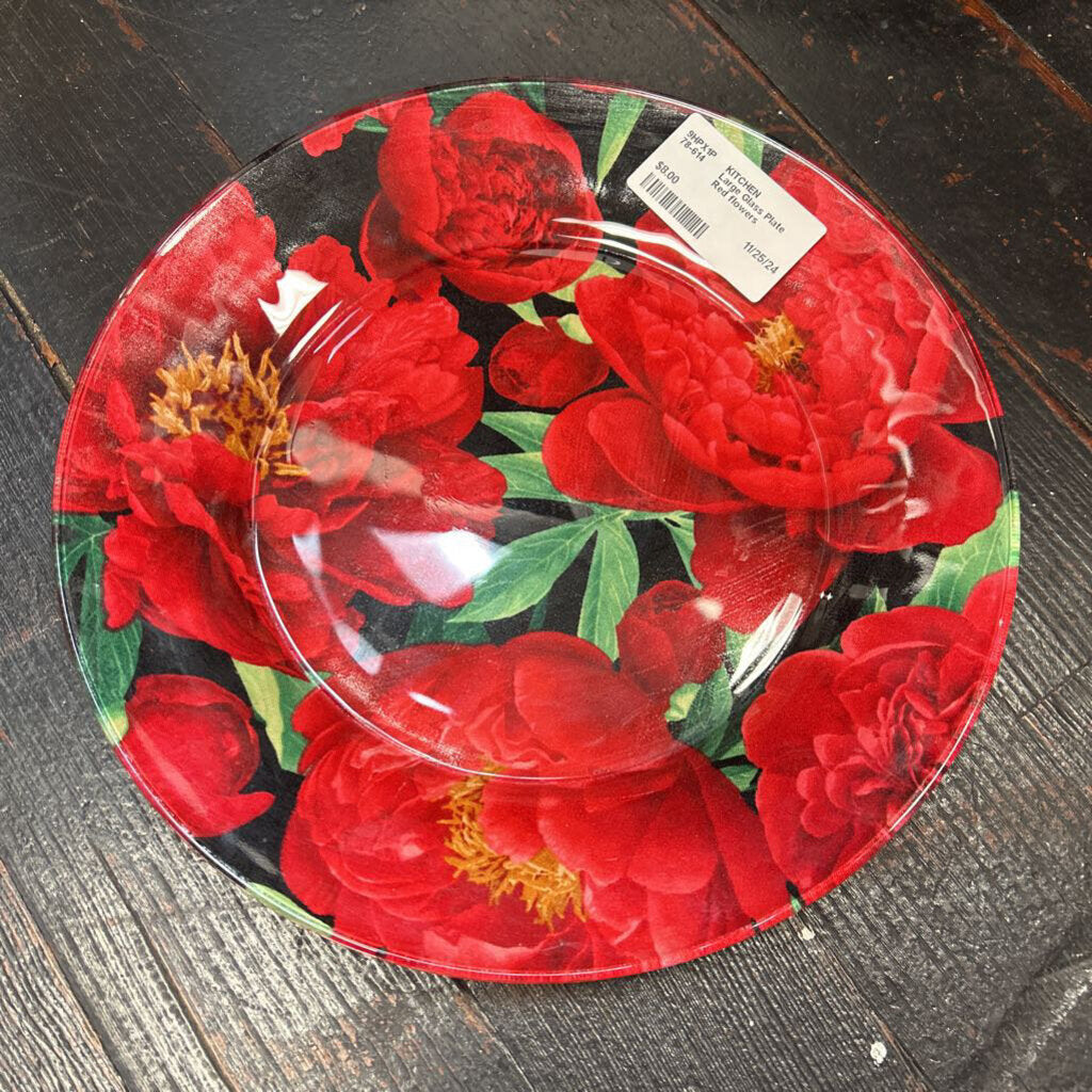 Large Glass Plate Red flowers