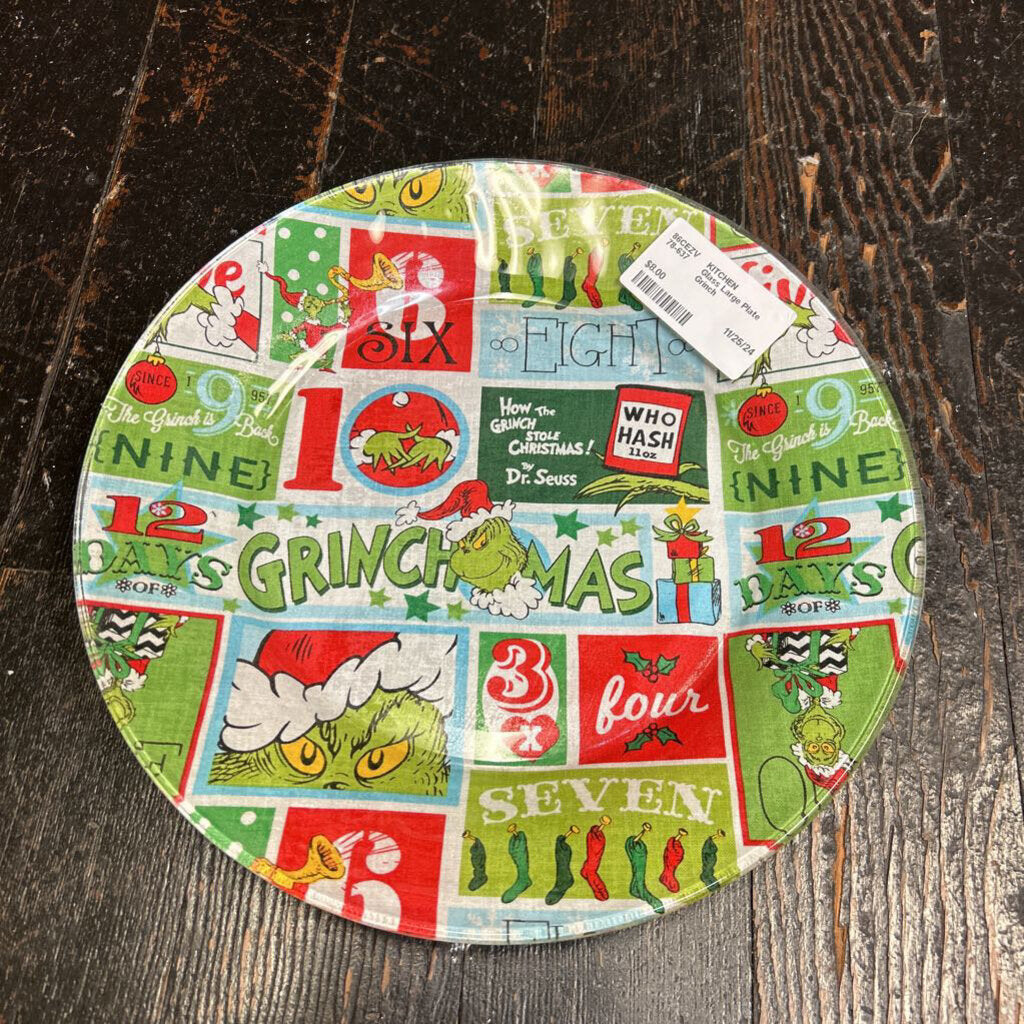 Glass Large Plate Grinch