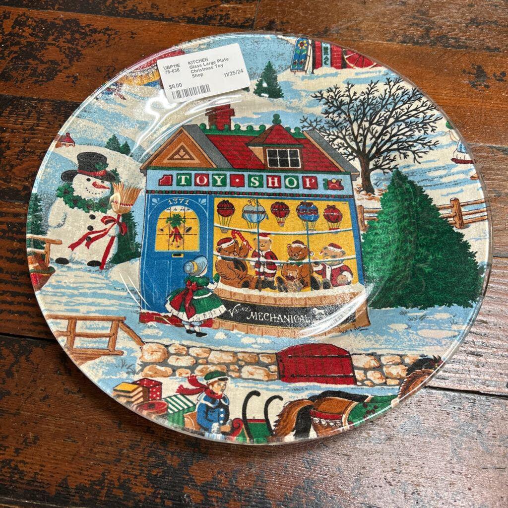 Glass Large Plate Christmas Toy Shop