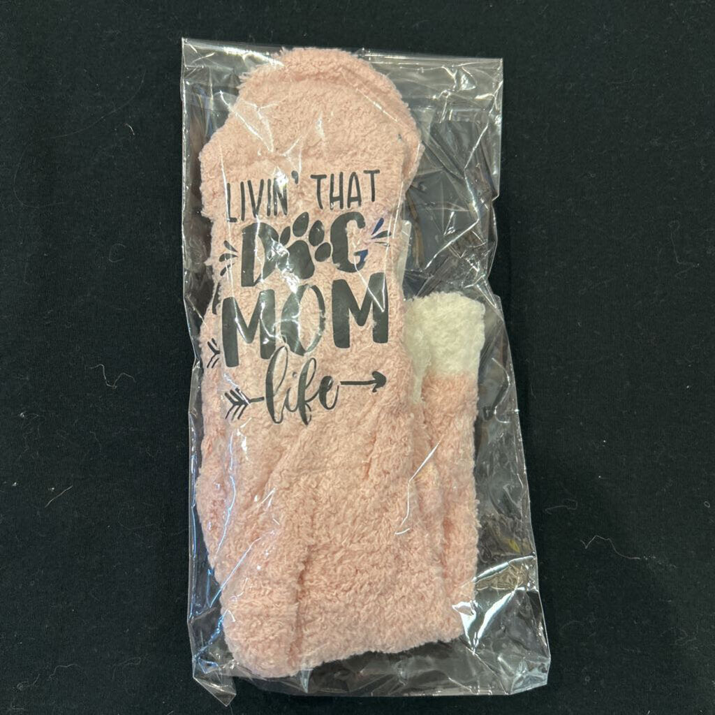 Pink Fuzzy Dog Mom Life Socks