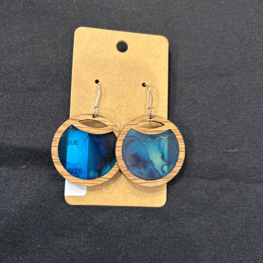Blue Watercolor Inlay Eclipse Earrings