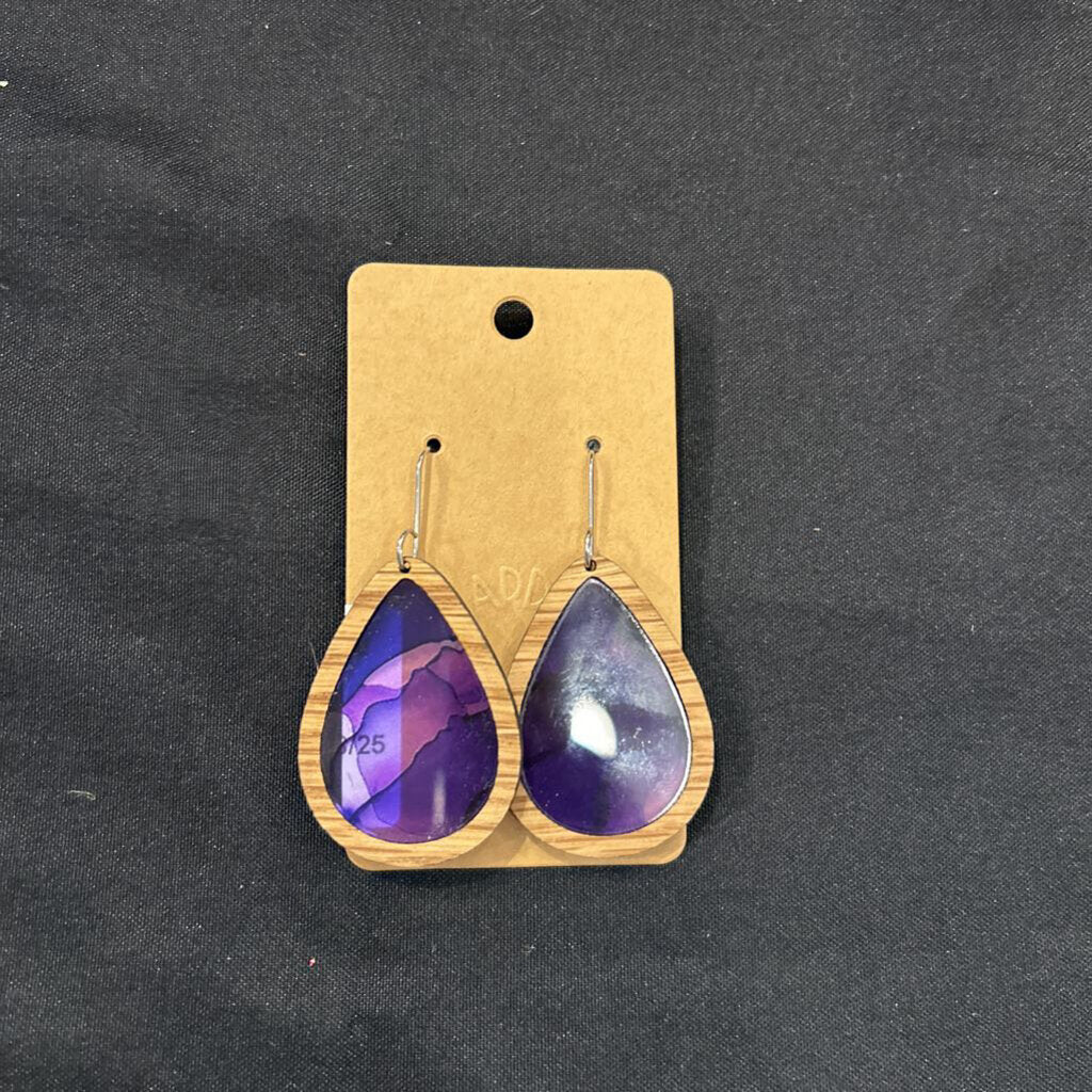 Purple Watercolor Inlay Drop Earrings