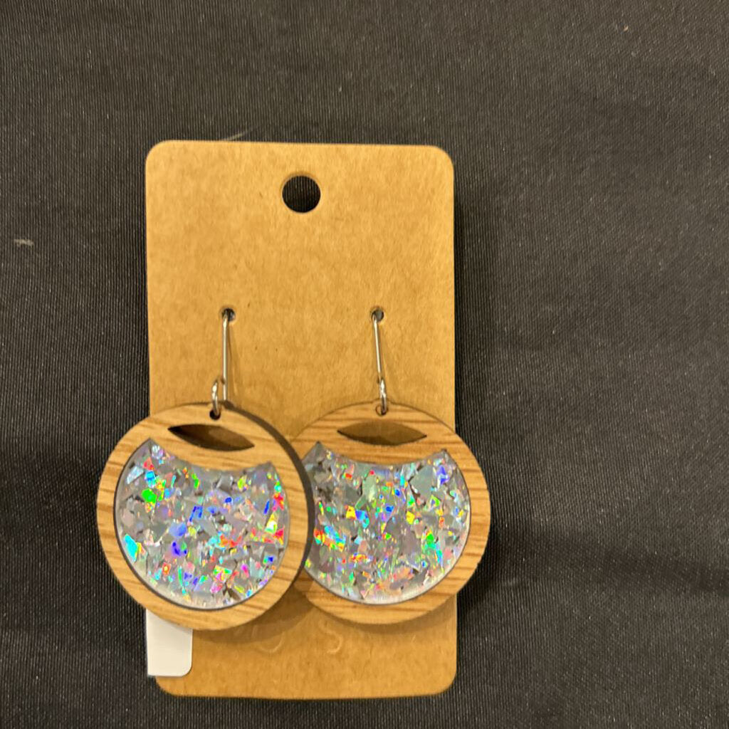 Silver Holographic Inlay Circle Earrings