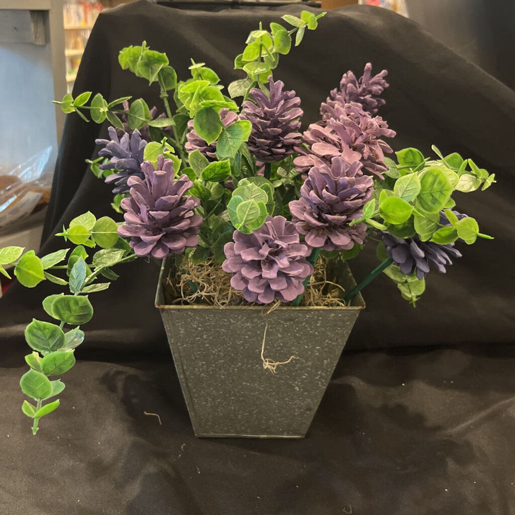 Pinecone Lilac Bouquet in Galvanized Tin