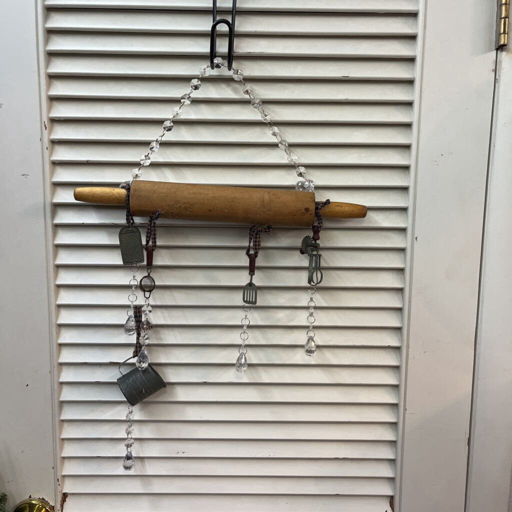 Vintage Rolling Pin & Mini Kitchen Utensil Suncatcher/Windchime