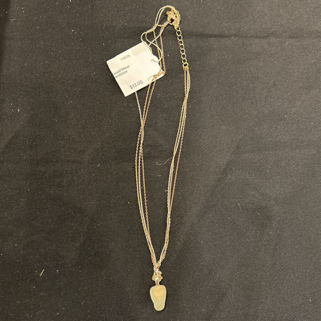 Gold/Silver Beach Glass Combo Necklace w/Green Glass