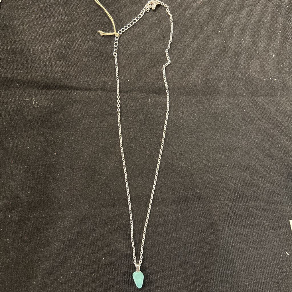 Silver Beach Glass Necklace w/Teal Glass