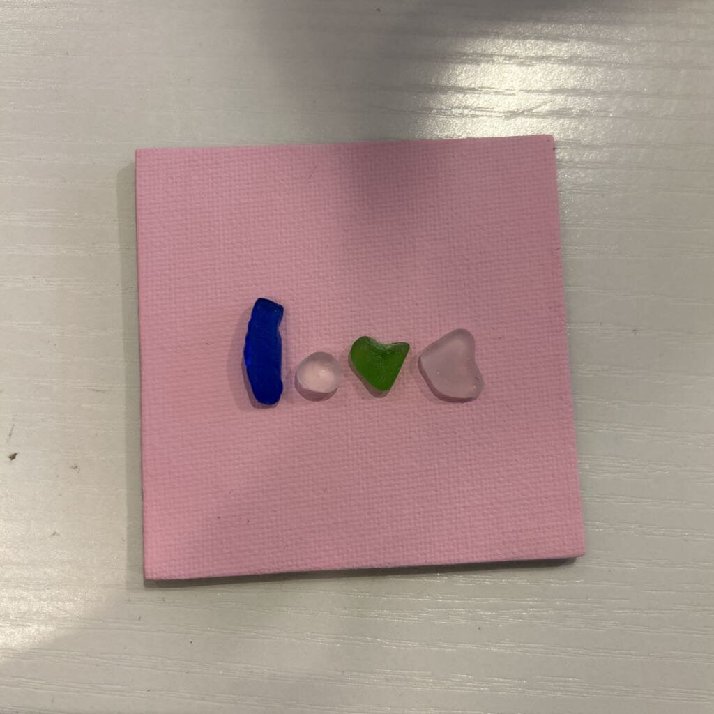 Pink Beach Glass Magnet word Love