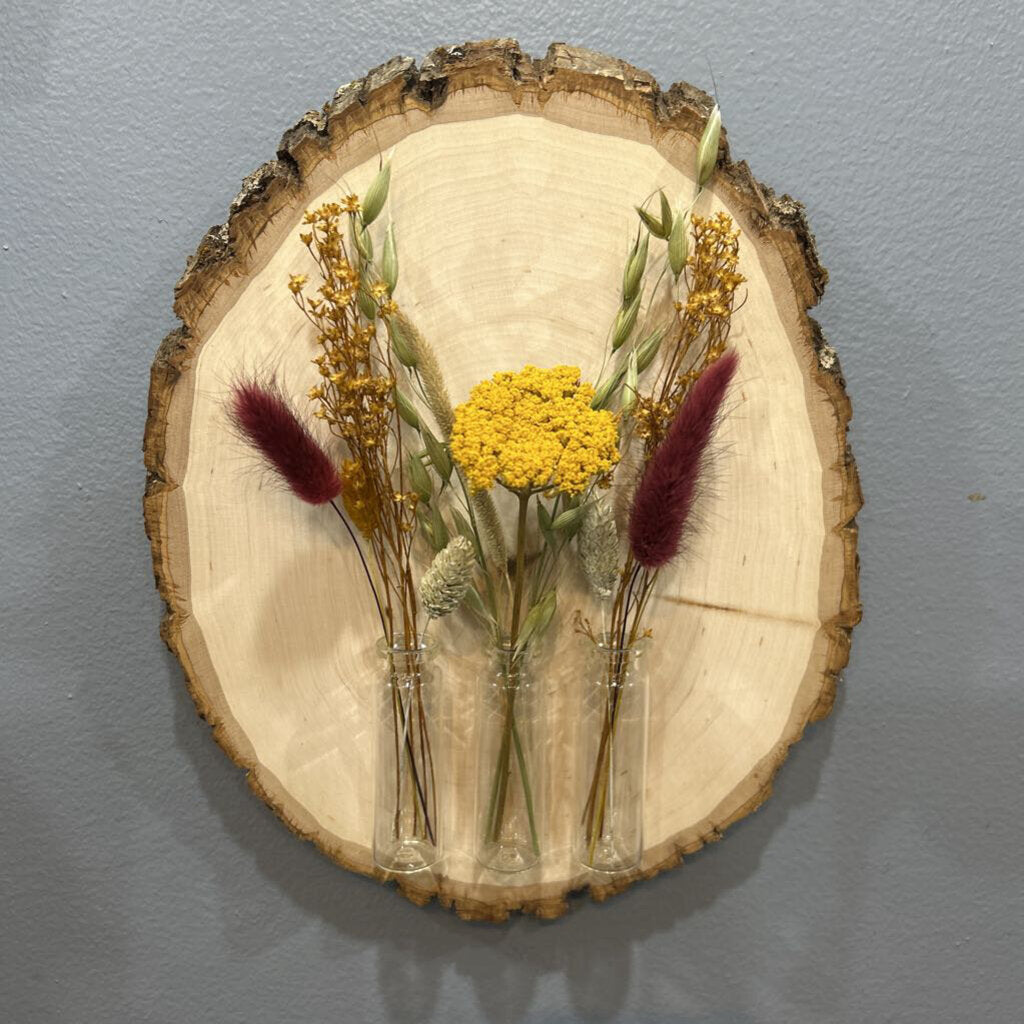 Wood Slab Floral Hanging