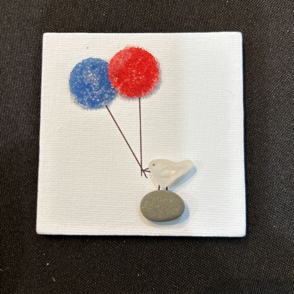 Beach Glass blue magnet bird red blue balloons
