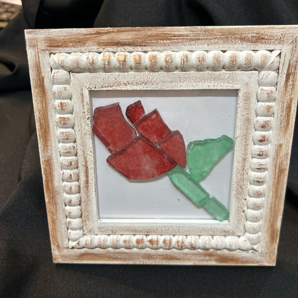 Framed Sea Glass Rose