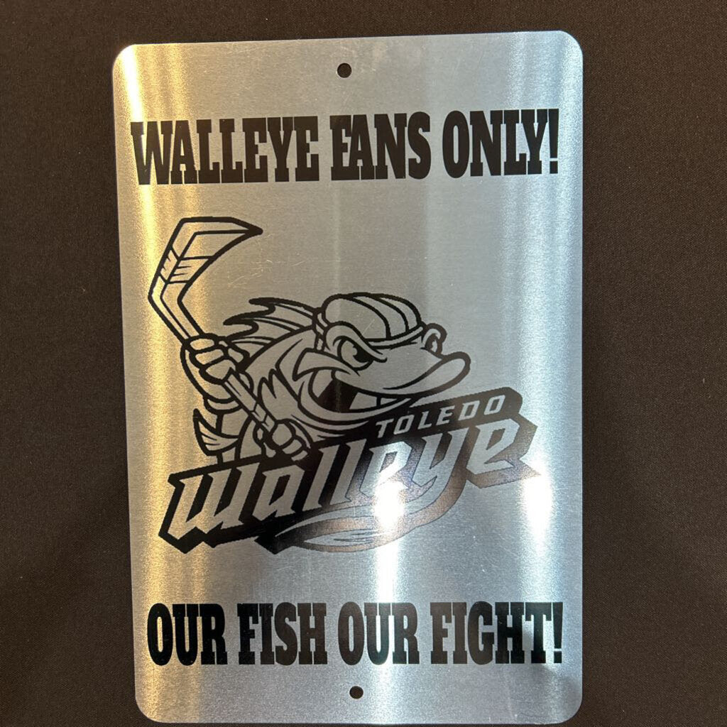 Toledo Walleye Black on Blue Silver Sign