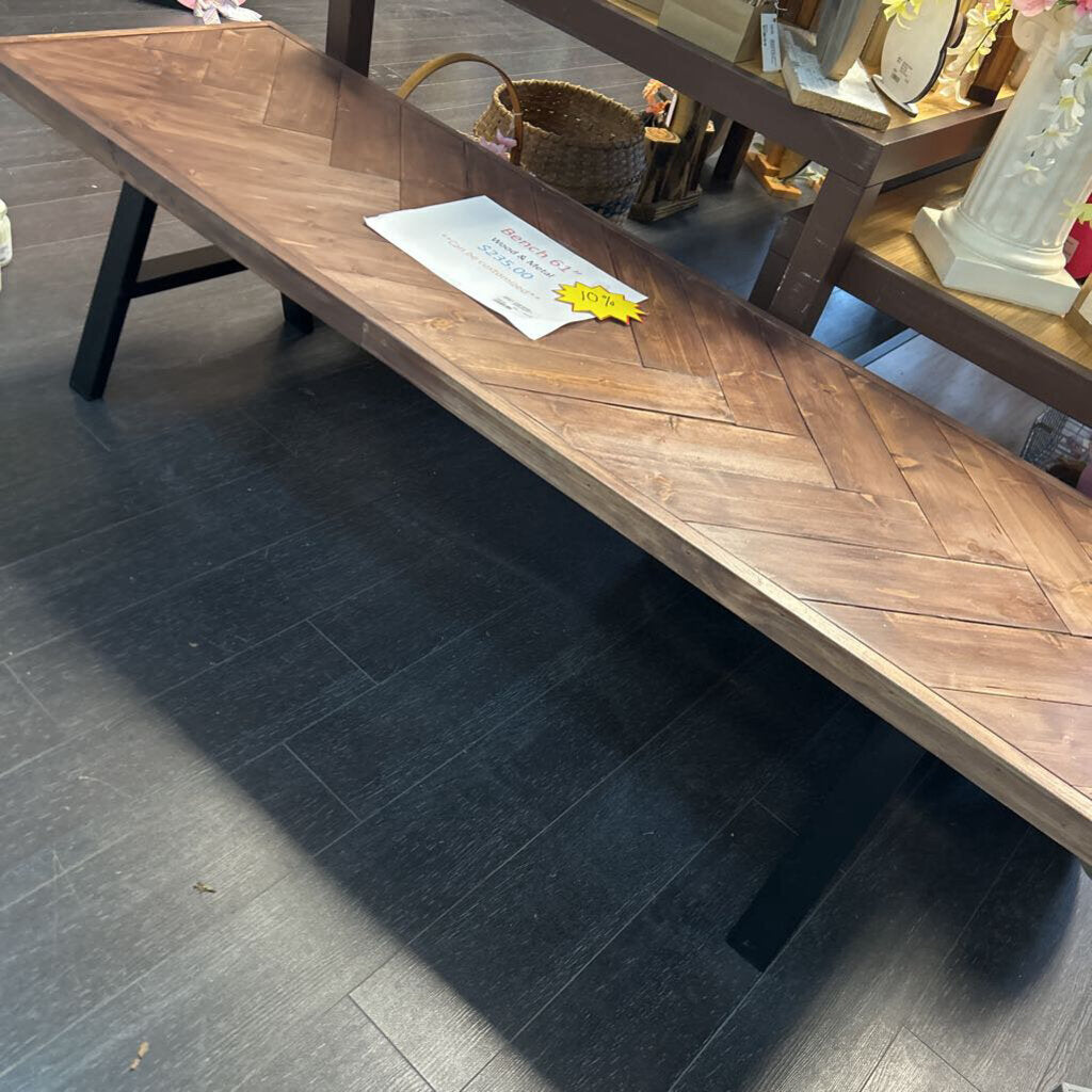 Rustic 61" Wood & Metal Bench