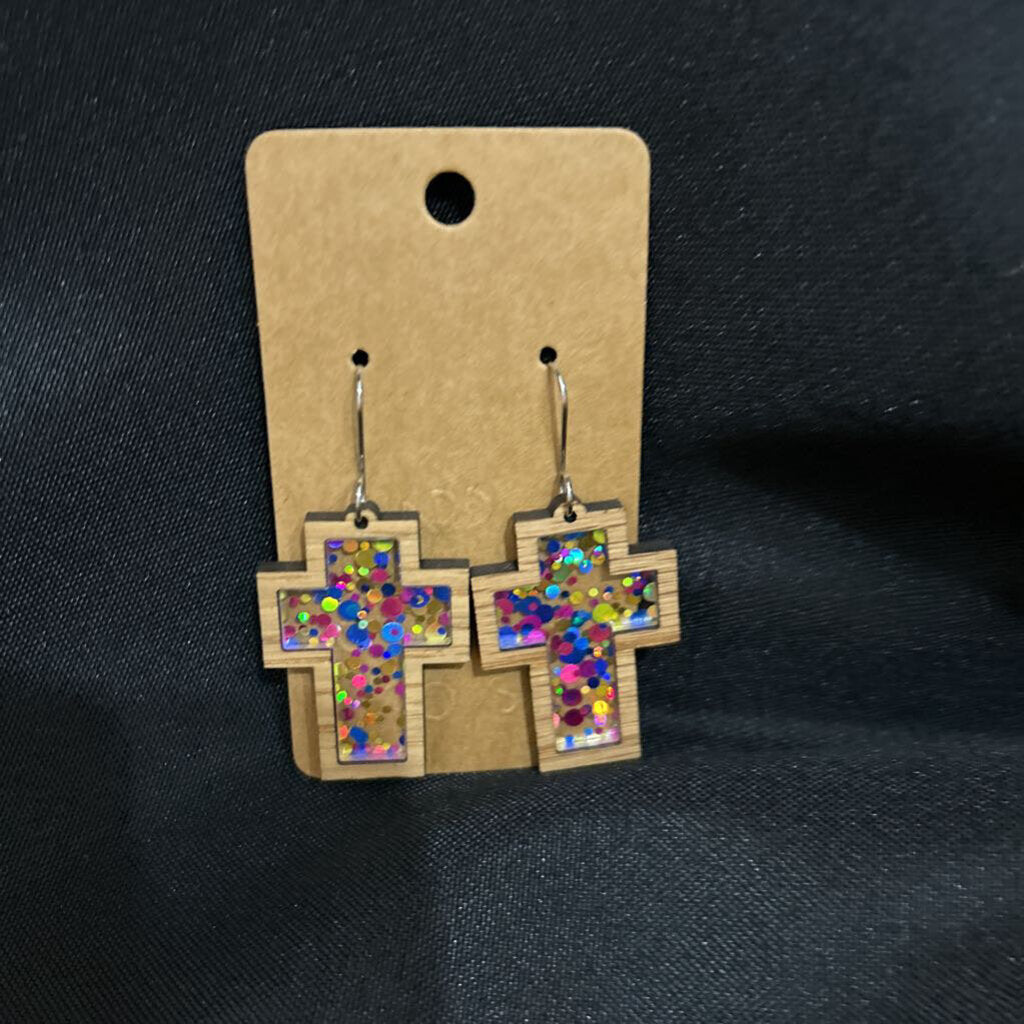 Glitter Party Cross Inlay Earring