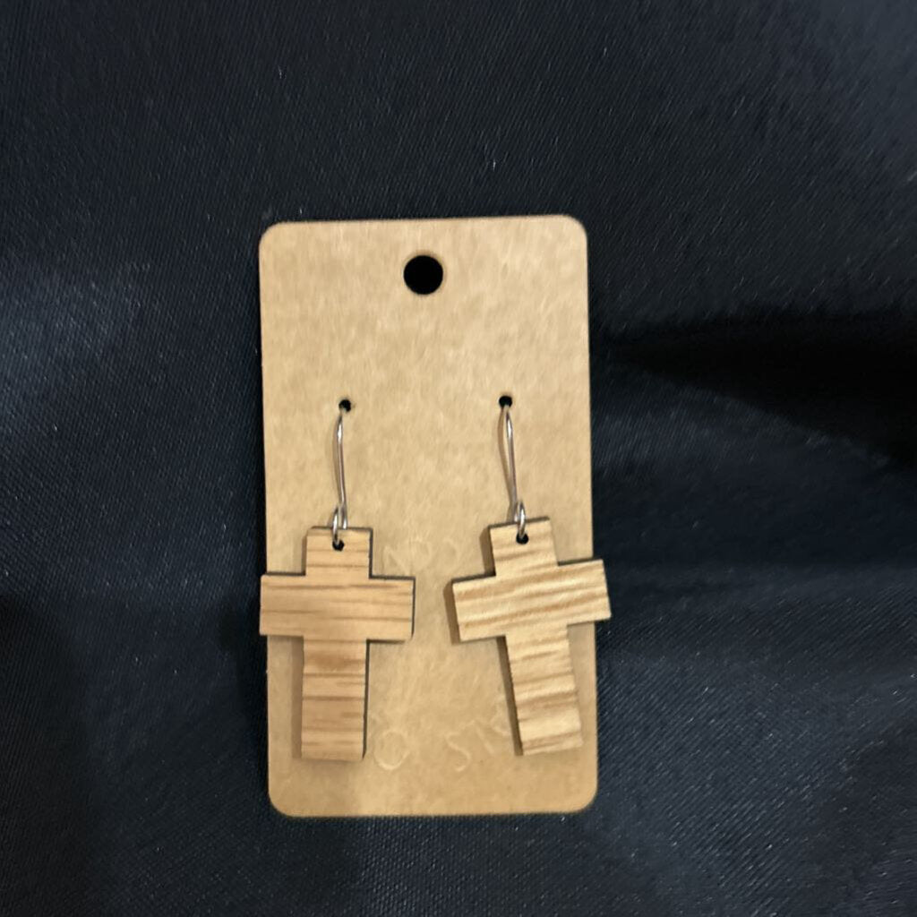 Wood Cross Earring