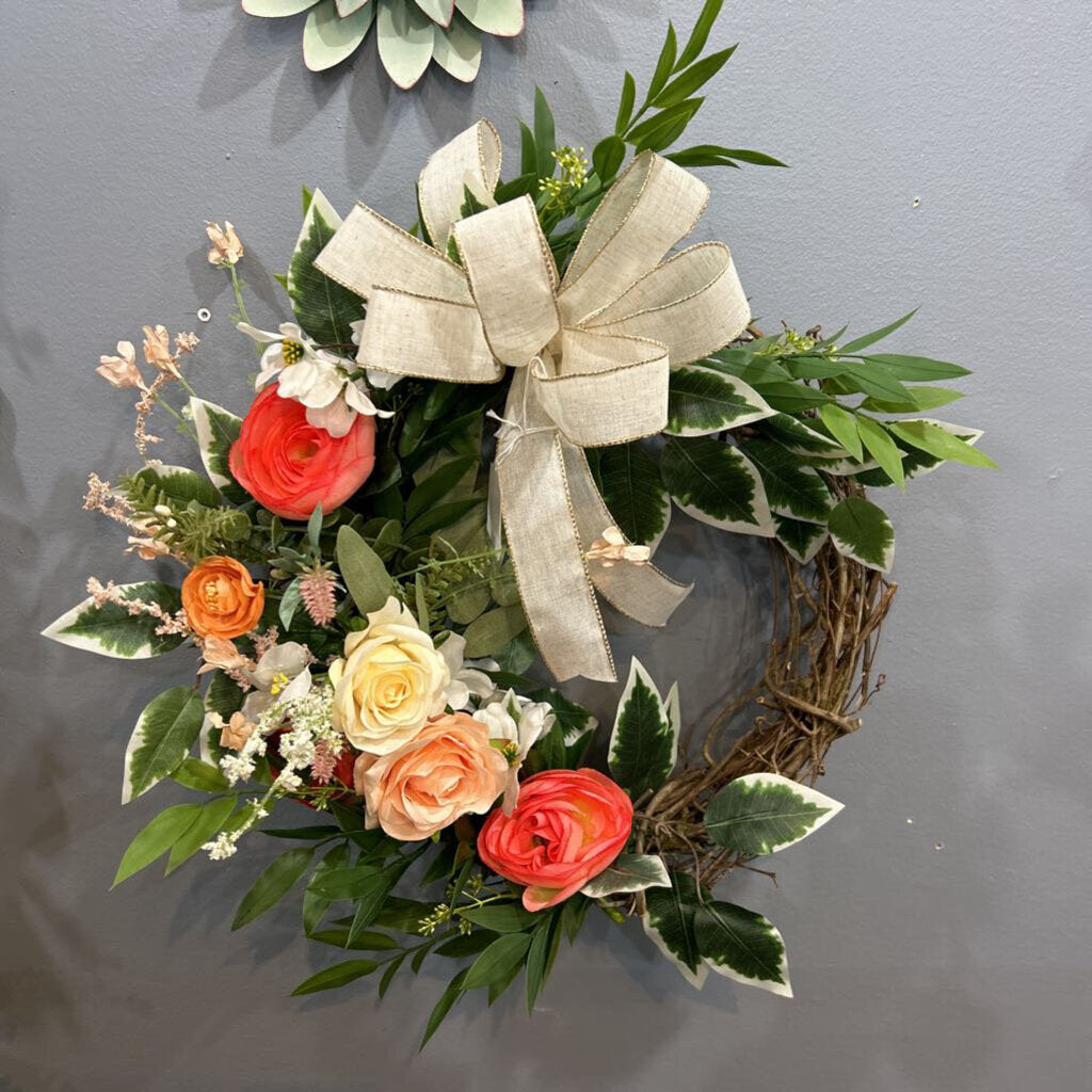 Coral & Cream Grapevine Wreath